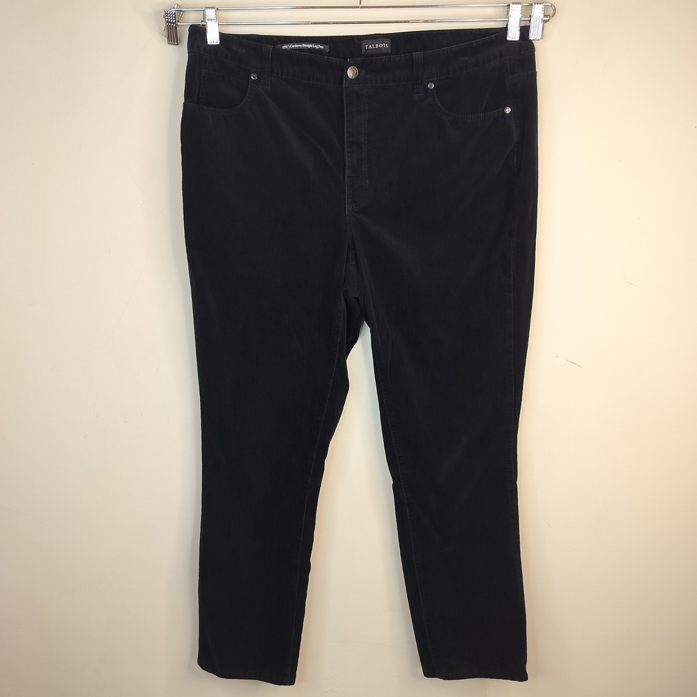 Talbots Corduroy Straight Leg Pant Womens 16W Classic Stretch Black